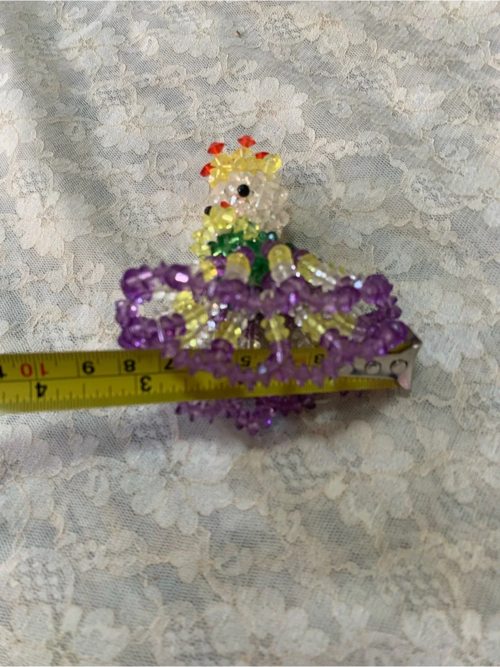 Vintage 3D Beaded Doll Figurine Handmade Purple&Yellow Crystal Princess Ornament